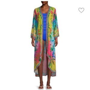 Ranee's yellow and blue open front open front swimsuit cover up women's medium